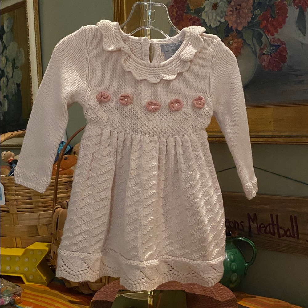 Tahari Baby pale pink sweater knit dress 6-9M 60% Cotton/40% Acrylic